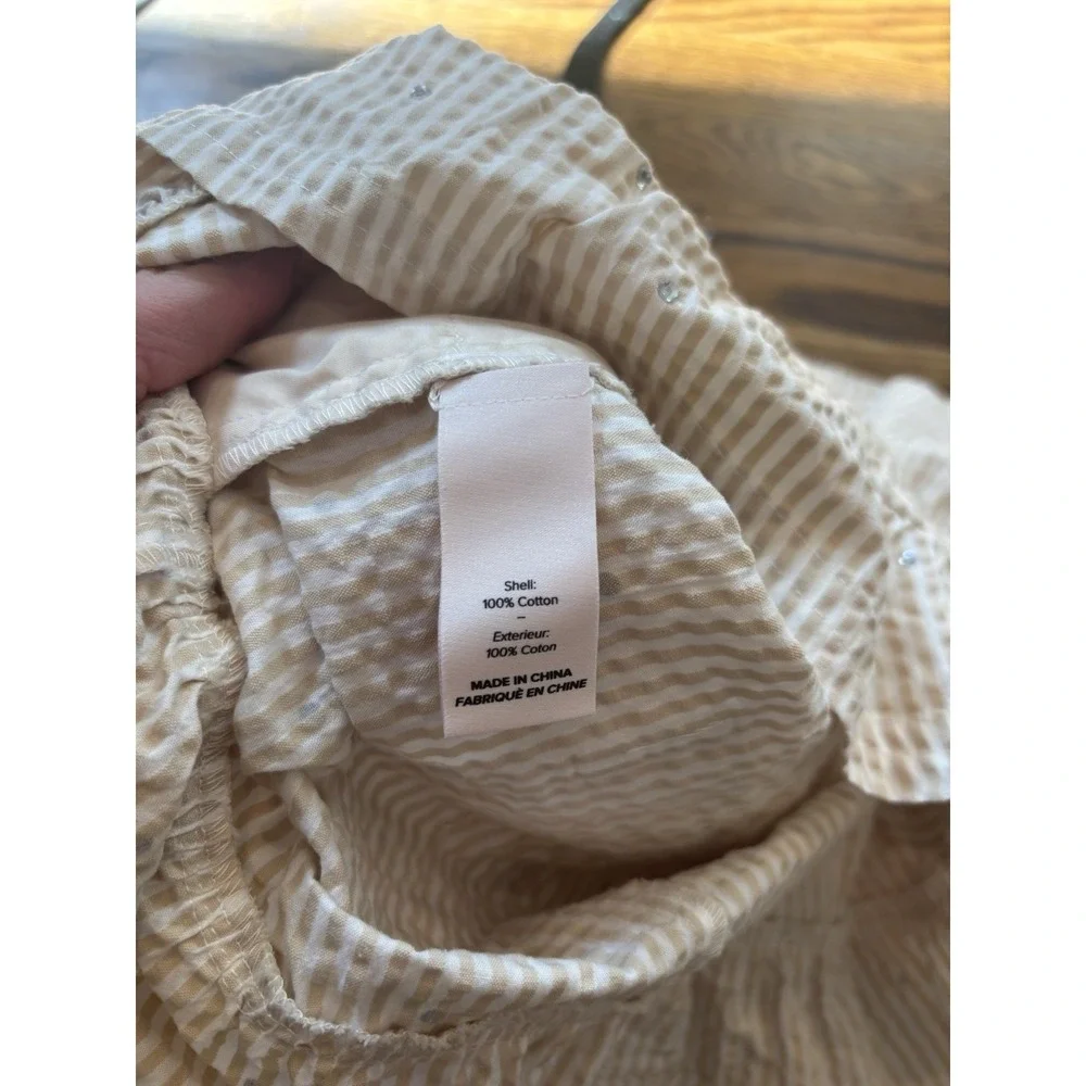 Cinq A‎ Sept Neema Rhinestone Seersucker Shorts Cream Ruffle Chic 10 Striped